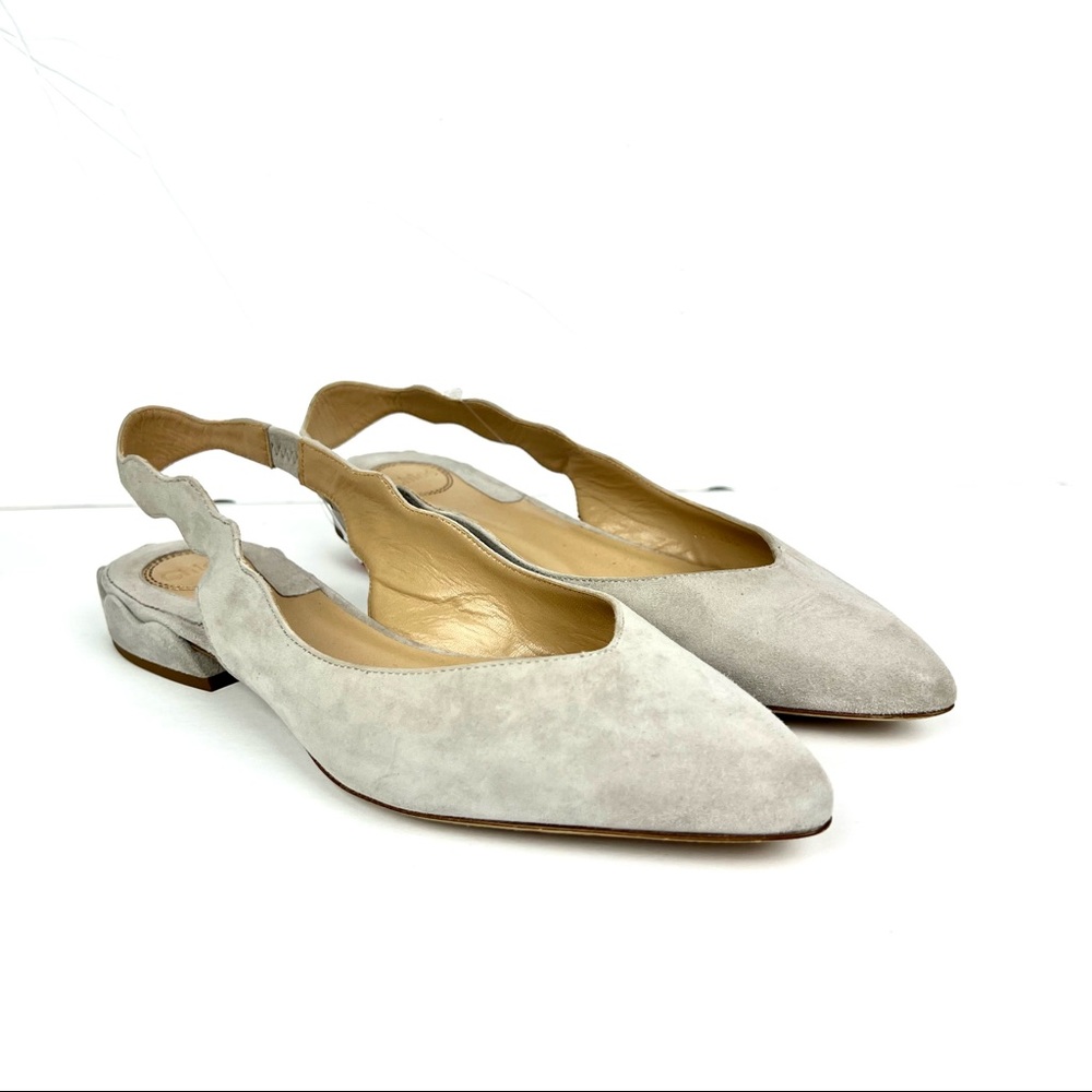 Chloe Size 38 Laurena Scalloped Slingback Ballet Flats Suede Elephant Grey